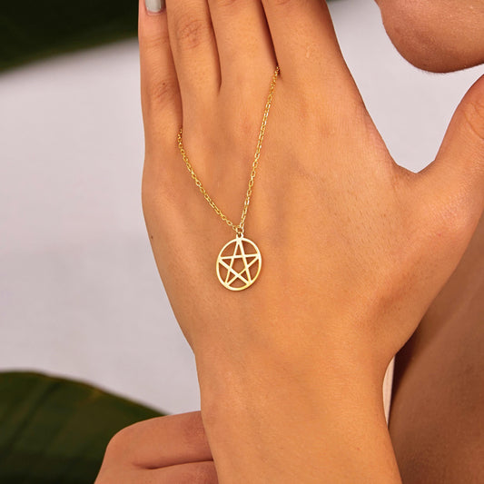 14K Gold Pagan Pentacle Necklace, Pentagram Necklace Handmade | Pentagram Pendant, Pentacle Pendant | Pagan Jewelry, Wiccan Jewelry