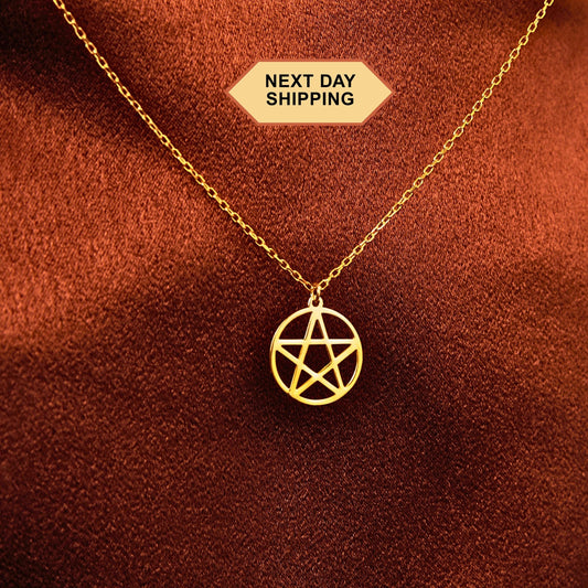 14K Gold Pagan Pentacle Necklace, Pentagram Necklace Handmade | Pentagram Pendant, Pentacle Pendant | Pagan Jewelry, Wiccan Jewelry