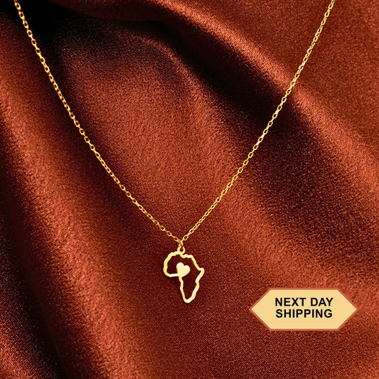 14K Gold Africa Necklace for Women, Africa Map Necklace, Africa Pendant, Africa Charm Jewelry, Gifts for African, Ethnic Necklaces