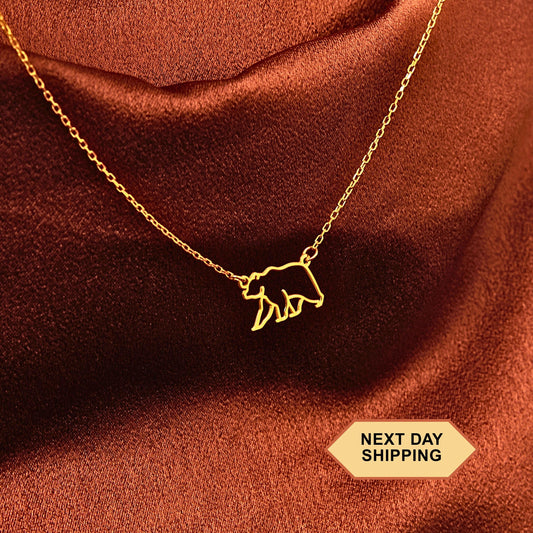 14K Gold Mama Bear Necklace, Sterling Silver Bear Necklace for Woman, Mama Bear Pendant, Animal Necklace, Animal Necklace Lover Gift